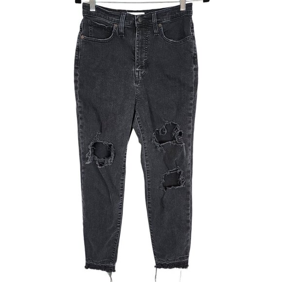 Madewell Momjean Raney Wash Knee Rip Edition Distressed Stretch Denim Jeans 27‎ - Picture 1 of 13